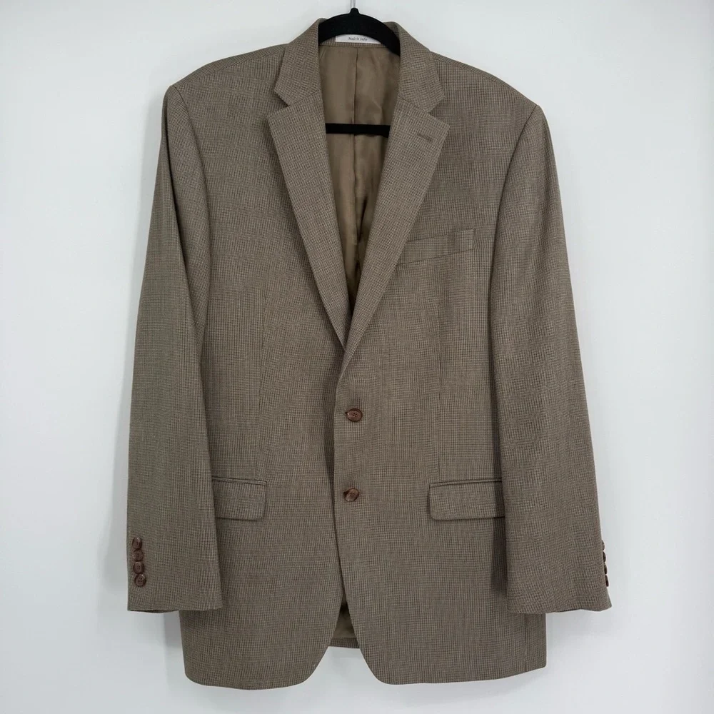 Lauren Ralph Lauren Sport Coat size 42L Jacket Blazer 2 Button tan micro-plaid